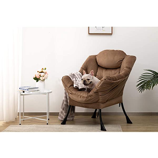 AbocoFur Modern Large Cotton Fabric Lazy Chair，Accent Contemporary Lounge Chair, Single Steel Frame Leisure Sofa Chair with Armrests and A Side Pocket, Beige