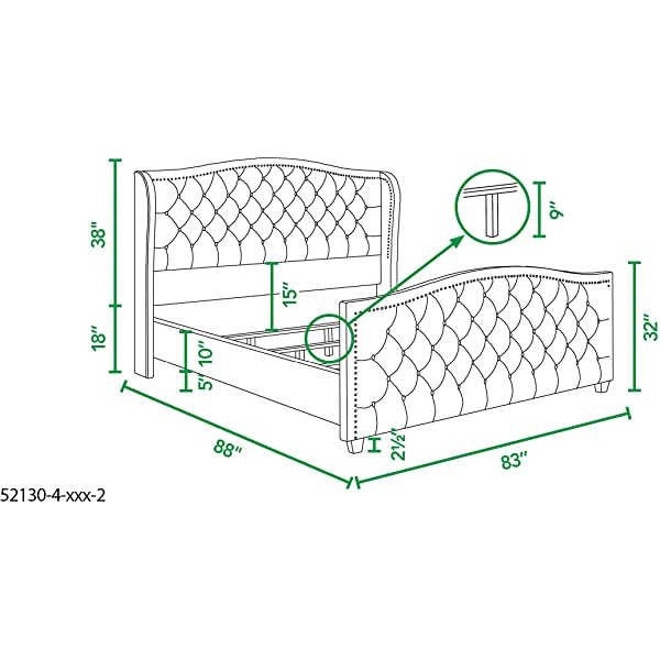 Jennifer Taylor Home Marcella Collection Queen Wingback Tufted Hand-Applied Nail Heads Upholstered Bed, Antique White Antique White Queen