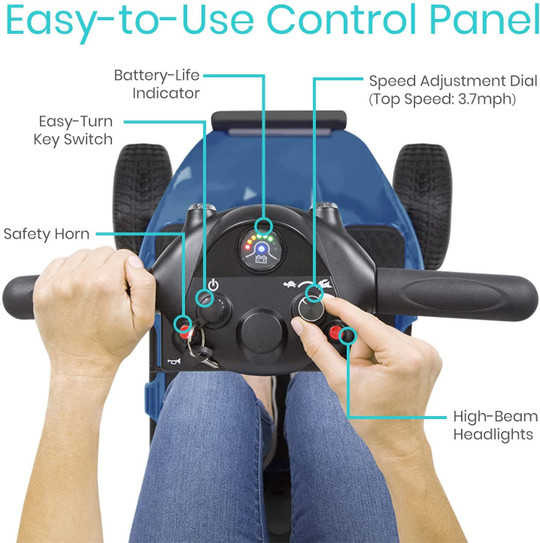 Vive 4 Wheel Mobility Scooter - Electric Powered Wheelchair Device - Compact Heavy Duty Mobile for Travel, Adults, Elderly - Long Range Power Extended Battery with Charger and Basket Included