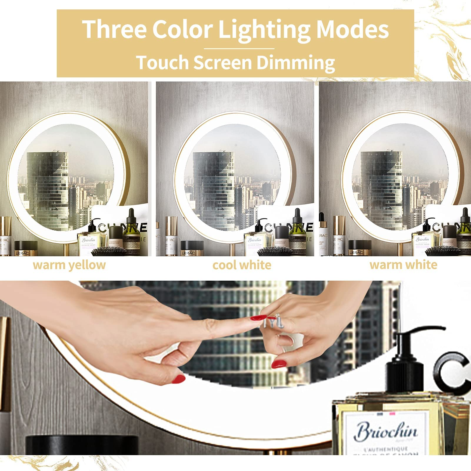 【Furniture】【BS】Dresser Table Vanity Makeup Table Set Makeup with 5 Drawers Dressing Table with Lighted Mirror