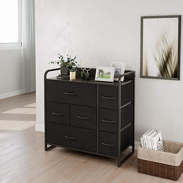 CubiCubi Dresser Organizer with 7 Drawer, Furniture Storage Tower Unit for Bedroom Hallway Entryway Closets, Dresser Clothes Storage with Sturdy Steel Frame Wood Top, Chocolate