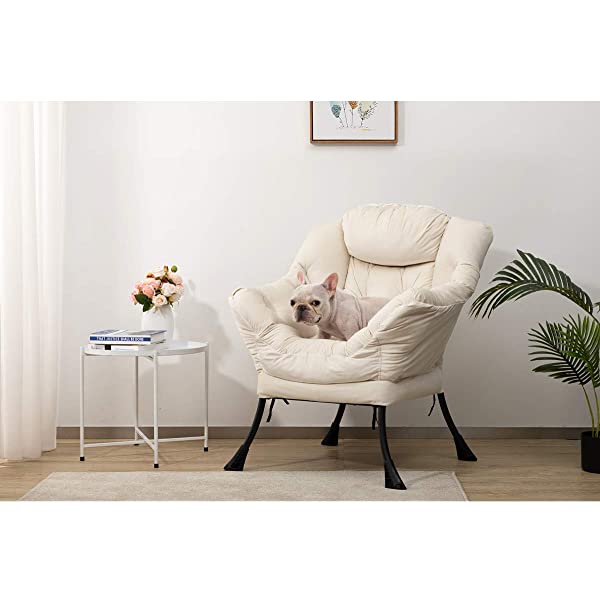 AbocoFur Modern Large Cotton Fabric Lazy Chair，Accent Contemporary Lounge Chair, Single Steel Frame Leisure Sofa Chair with Armrests and A Side Pocket, Beige