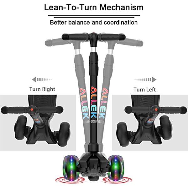 Allek Kick Scooter B03, Lean 'N Glide 3-Wheeled Push Scooter with Extra Wide PU Light-Up Wheels, Any Height Adjustable Handlebar and Strong Thick Deck for Children from 3-12yrs (Rose Pink)