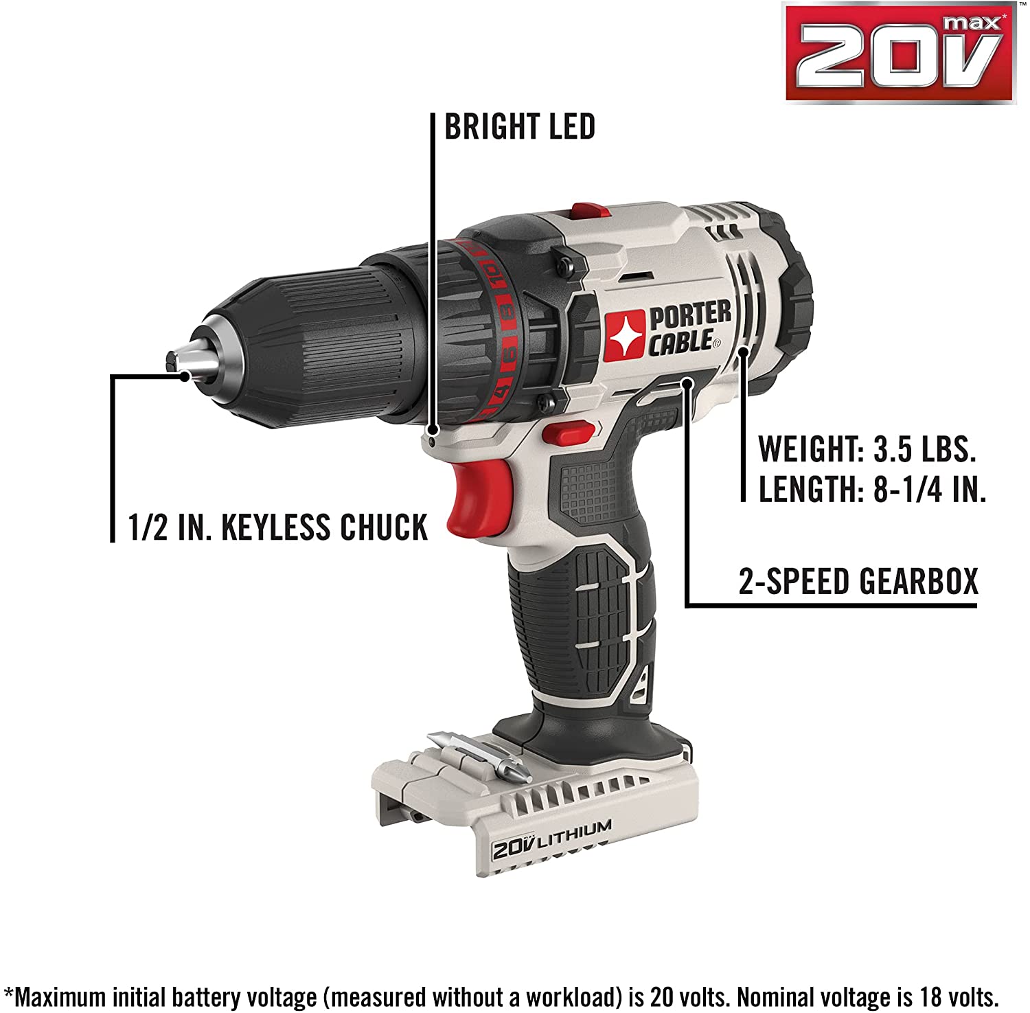 PORTER-CABLE 20V MAX* Cordless Drill Combo Kit, 8-Tool (PCCK619L8)