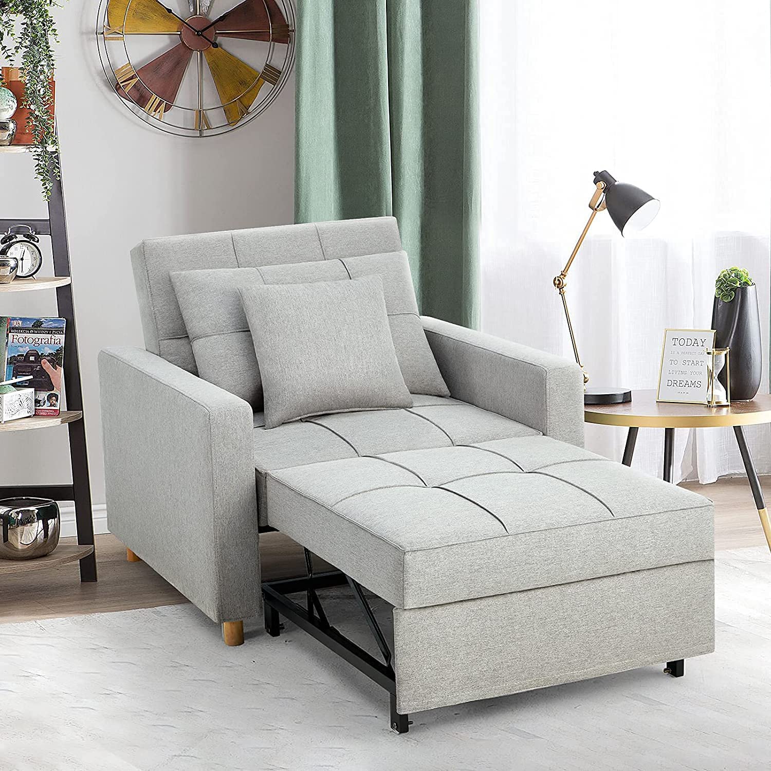 【Furniture】3-in-1 Sofa Bed Chair, Convertible Sleeper Chair Bed, Adjust Backrest Into A Sofa, Lounger Chair
