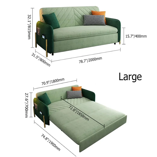 King Sleeper Sofa Green Upholstered Convertible Sofa