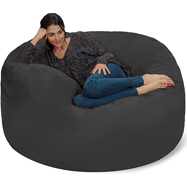 Chill Sack Bean Bag Chair: Giant 5' Memory Foam Furniture Bean Bag - Big Sofa with Soft Micro Fiber Cover - Navy Microsuede - Navy