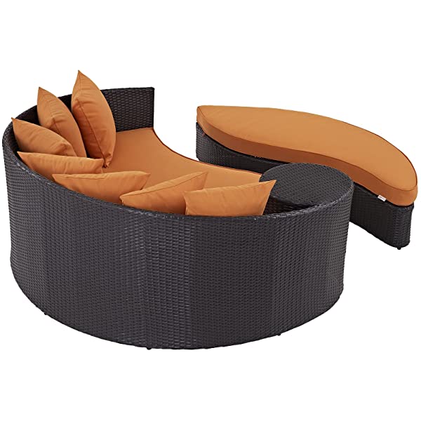 Modway Convene Wicker Rattan Outdoor Patio Poolside Sectional Sofa Daybed with Cushions in Espresso Turquoise