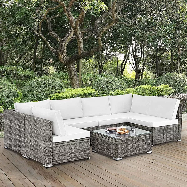 7 PIECE OUTDOOR PATIO FURNITURE SET, PE RATTAN WICKER SOFA SET