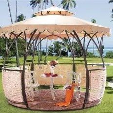 Outdoor European-style double-roofed garden gazebo with rattan roof
