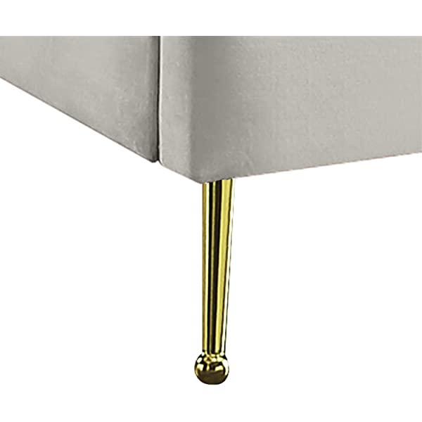 Meridian Furniture Lily Collection Modern | Contemporary Velvet Upholstered Bed with Deep Channel Tufting and Custom Gold Steel Legs, Queen, Cream Cream Queen