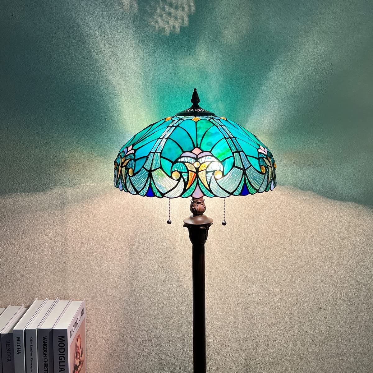 Cotoss Tiffany floor lamp, stained glass lampshade