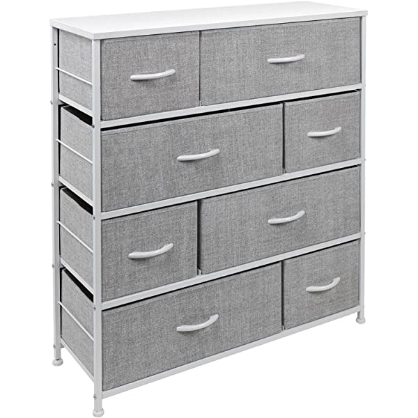 Sorbus Dresser with 8 Drawers - Furniture Storage Chest Tower Unit for Bedroom, Hallway, Closet, Office Organization - Steel Frame, Wood Top, Easy Pull Fabric Bins (White)