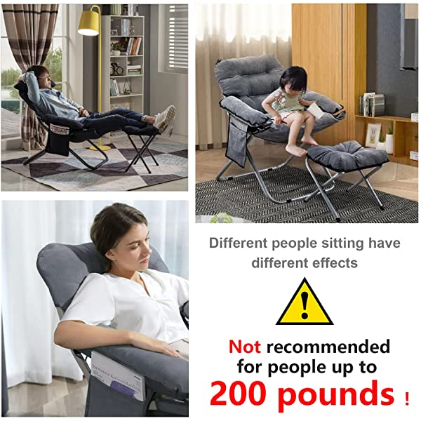 VOJUEAR Modern Accent Fabric Lazy Chair with Ottoman, Upholstered Lounge Reclining Armchair with Side Pocket for Adults or Kids,Upholstered Lounge Leisure Armrest Sofa Chair (CharcoalGrey)