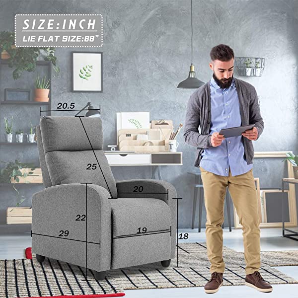 Recliner Chair for Living Room Massage Recliner Sofa Reading Chair Winback Single Sofa Home Theater Seating Modern Reclining Chair Easy Lounge with PU Leather Padded Seat Backrest (Brown)