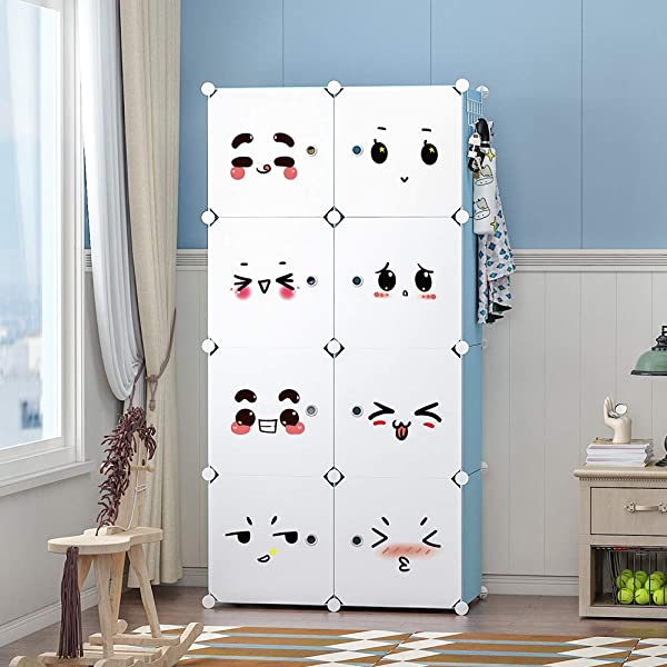 YOZO Cube Storage Organzier Portable Closet Wardrobe Bedroom Dresser (71x14x71 inches) Portable Closet Cube Shelf Armoire Pantry Cabinet, 25 Cubes, Blue 25Cubes Blue