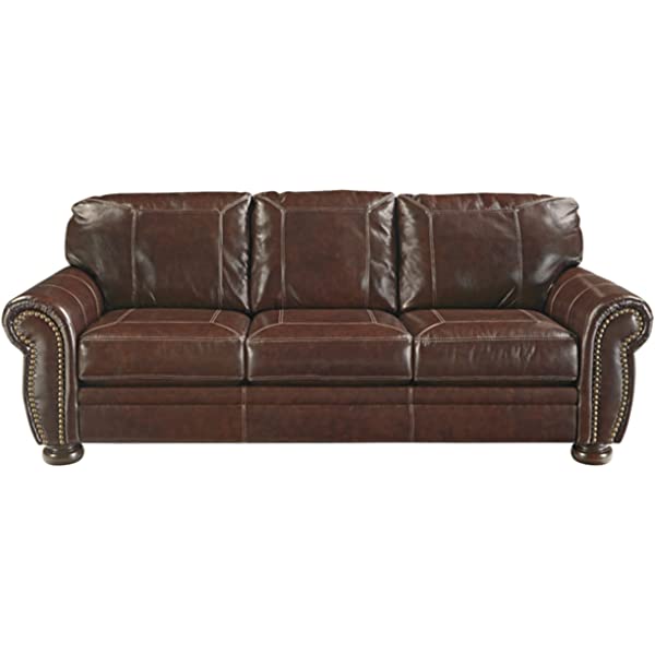 Signature Design by Ashley - Banner Traditional Style Faux Leather Loveseat w/ Nailhead Trim, Coffee Brown
