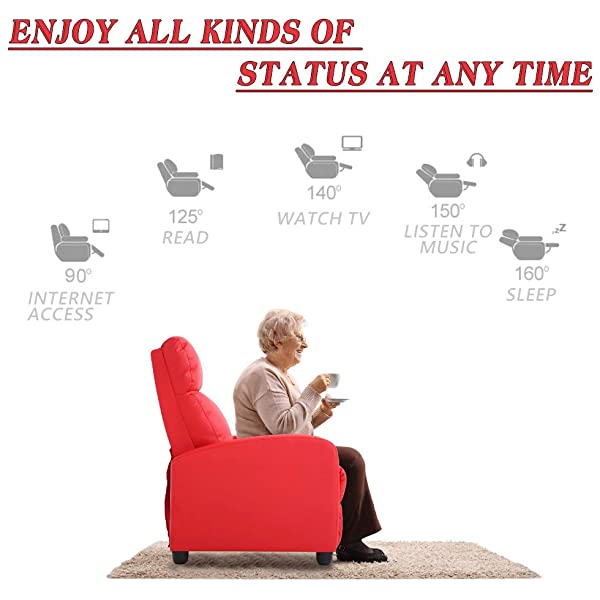 Recliner Chair for Living Room Massage Recliner Sofa Reading Chair Winback Single Sofa Home Theater Seating Modern Reclining Chair Easy Lounge with PU Leather Padded Seat Backrest (Brown)
