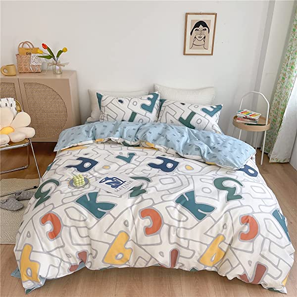 New Cartoon Animals Elephant Print Duvet Cover Sets for Kids 100% Cotton Reversible Soft 3 Pieces Kids Bedding Duvet Cover Pillowcases Kawaii Cloud Bedding Sets, Queen/Full Full/Queen (1 Duvet Cover + 2 Pillowcases) Multi A00 Elephant Bunny Balloon