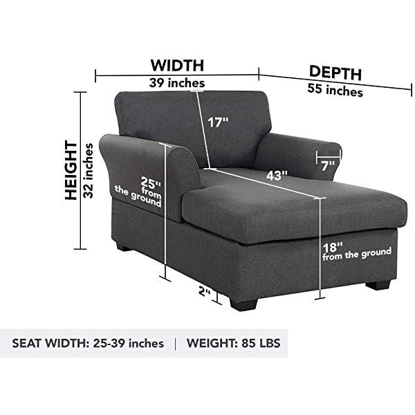 Casa Andrea Milano llc Classic and Traditional Ultra Comfortable Linen Living Room Fabric Chaise Couch Chair, Lounge, Grey