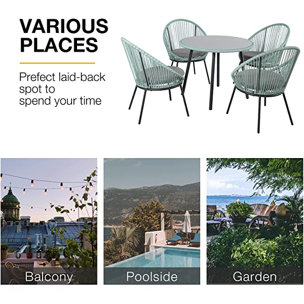OC Orange-Casual 5 Pieces Patio Conversation Set, Outdoor Furniture Set, All-Weather Wicker Chairs with Round Glass Top Table and 4 Chairs, for Garden,Backyard, Indoor Outdoor Use, Yellow