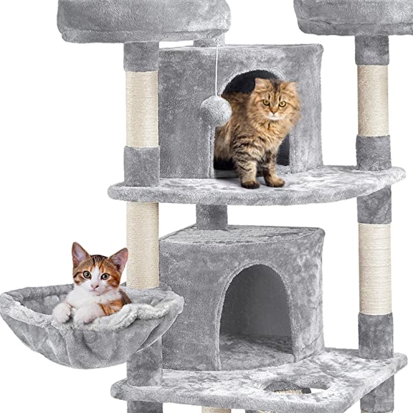 Yaheetech 68.5in Multi-Level Cat Tree Large Cat Condo with Sisal-Covered Platforms Scratching Board & Scratching Posts, Cozy Perches, Stable Cat Tower Cat Condo Pet Play House Dark Gray