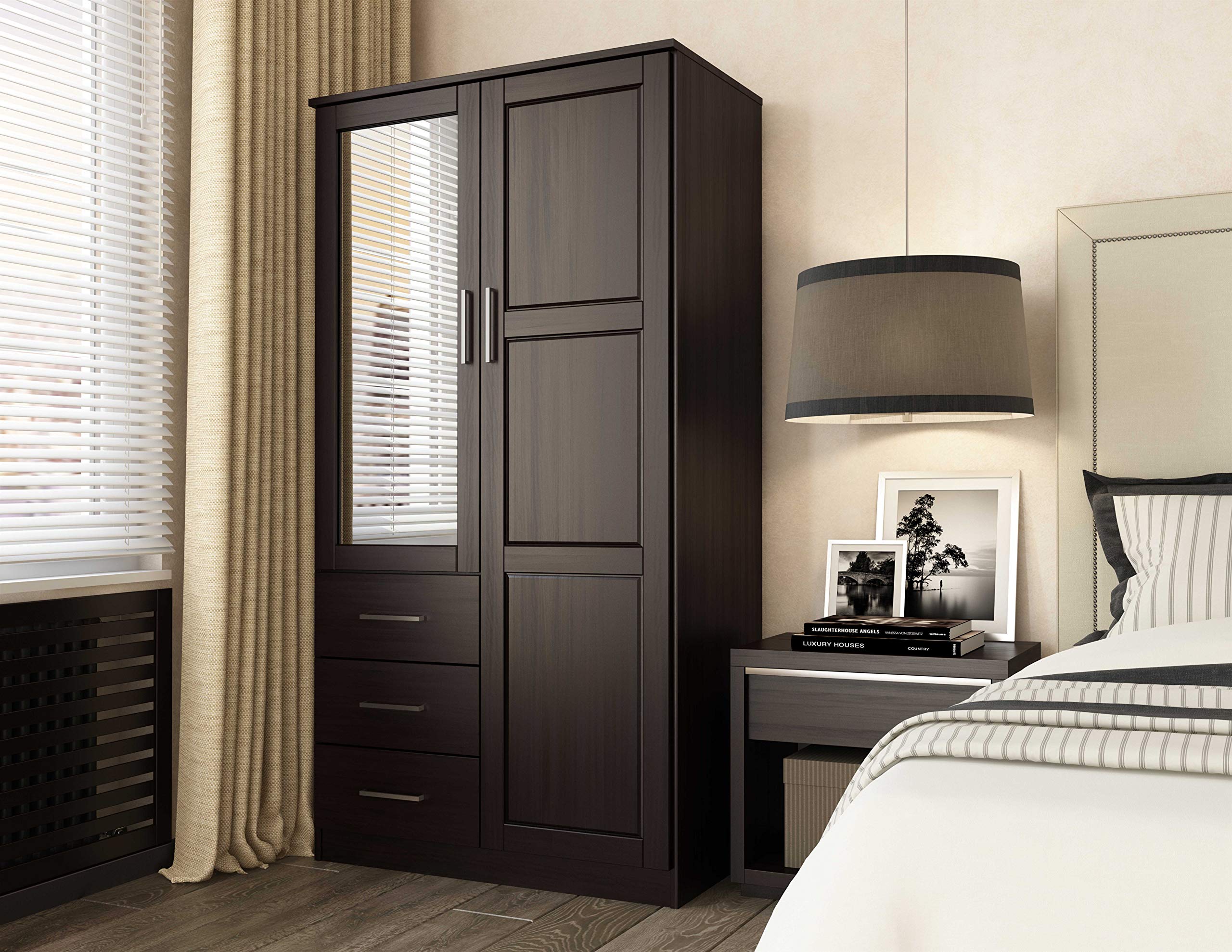 【Furniture】100% Solid Wood Wardrobe with Mirror, Java