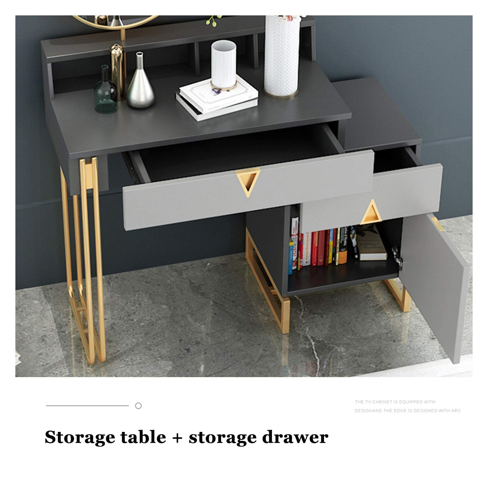 【Furniture】Dresser Modern Dressing Table Vanity Table Set with Sliding Mirror & Stool, Large Storage for Makeup