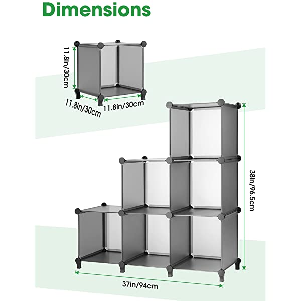 Puroma Cube Storage Organizer 6-Cube Closet Storage Shelves with Wooden Mallet DIY Closet Cabinet Bookshelf Plastic Square Organizer Shelving for Home, Office, Bedroom - Black Black Medium