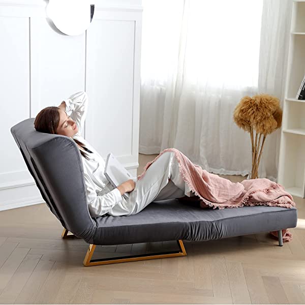Aixsponsa Convertible Folding Sofa Bed,Modern Multi Function Sleeper Sofa,Breathable Linen Metal Frame Small Futon Sofa Bed for Living Room,Grey
