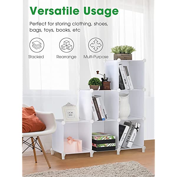 Puroma Cube Storage Organizer 6-Cube Closet Storage Shelves with Wooden Mallet DIY Closet Cabinet Bookshelf Plastic Square Organizer Shelving for Home, Office, Bedroom - Black Black Medium