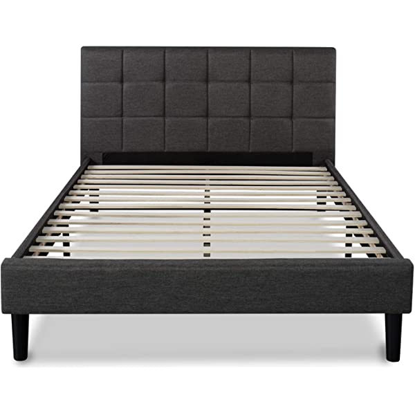 ZINUS Lottie Upholstered Platform Bed Frame / Mattress Foundation / Wood Slat Support / No Box Spring Needed / Easy Assembly, Grey, Queen Grey Queen Standard