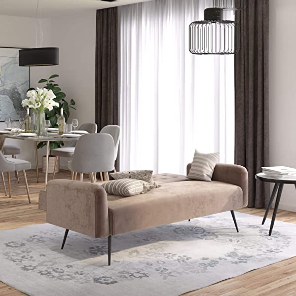 Novogratz 2360379N Z Stevie, Convertible Sofa Bed Couch, Ivory Velvet Futon