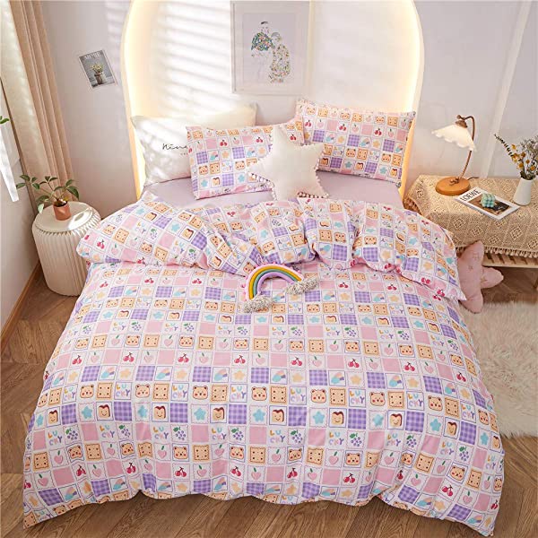 New Cartoon Animals Elephant Print Duvet Cover Sets for Kids 100% Cotton Reversible Soft 3 Pieces Kids Bedding Duvet Cover Pillowcases Kawaii Cloud Bedding Sets, Queen/Full Full/Queen (1 Duvet Cover + 2 Pillowcases) Multi A00 Elephant Bunny Balloon