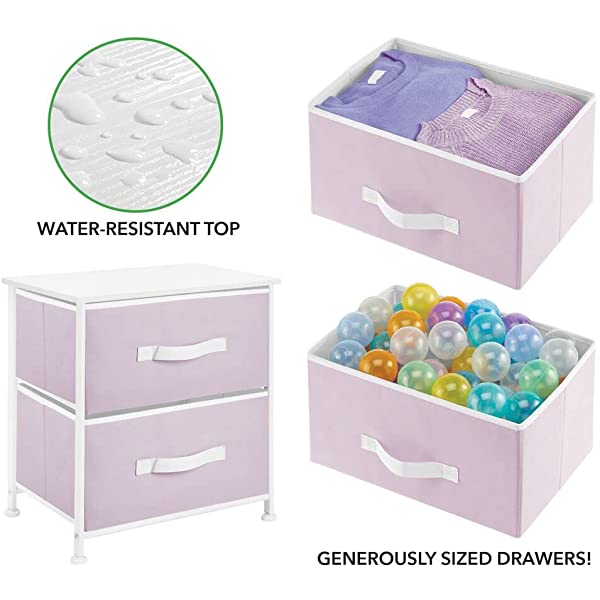 mDesign Storage Dresser End/Side Table Night Stand Furniture Unit - Small Standing Organizer for Bedroom, Office, Living Room, and Closet - 2 Drawer Removable Fabric Bins - Gray/White Grey