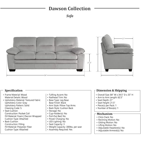 Lexicon Dawson 3-Piece Living Room Set, Gray