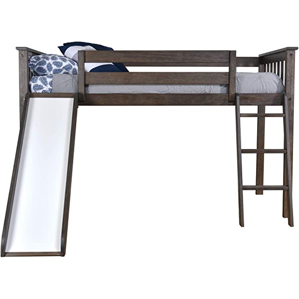 Max & Lily Twin Low Loft Bed with Staircase, White White Low Loft + Staircase Bed