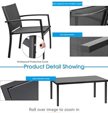 Devoko 4 Pieces Patio Furniture Set Outdoor Garden Patio Conversation Sets Poolside Lawn Chairs with Glass Coffee Table Porch Furniture (Grey)