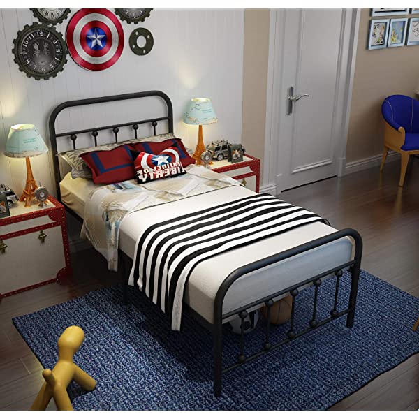 Black Metal Bed Frame Full Size with Headboard and Footboard Single Platform Mattress Base,Metal Tube and Iron-Art Bed（Full,Black） Full Black