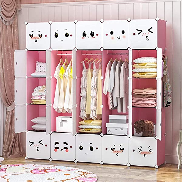 YOZO Cube Storage Organzier Portable Closet Wardrobe Bedroom Dresser (71x14x71 inches) Portable Closet Cube Shelf Armoire Pantry Cabinet, 25 Cubes, Blue 25Cubes Blue