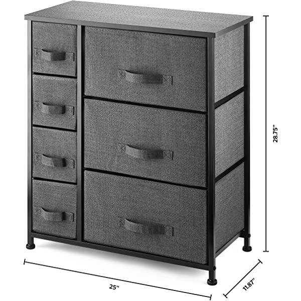 7 Drawers Dresser - Furniture Storage Tower Unit for Bedroom, Hallway, Closet, Office Organization - Steel Frame, Wood Top, Easy Pull Fabric Bins Gray/White Gray / White