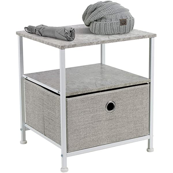 Sorbus Nightstand 1-Drawer Shelf Storage- Bedside Furniture & Accent End Table Chest for Home, Bedroom, Office, College Dorm, Steel Frame, Wood Top, Easy Pull Fabric Bins (Rustic Wood)