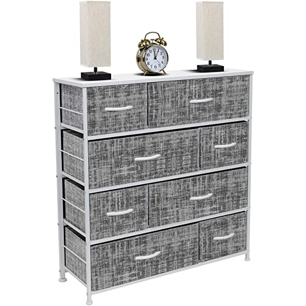 Sorbus Dresser with 8 Drawers - Furniture Storage Chest Tower Unit for Bedroom, Hallway, Closet, Office Organization - Steel Frame, Wood Top, Easy Pull Fabric Bins (White)