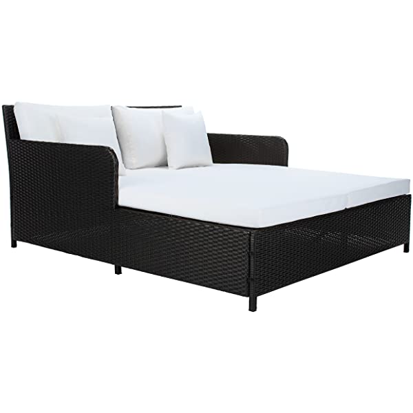 Safavieh Outdoor Collection Cadeo Brown Cushion Daybed PAT7500C, Grey/White