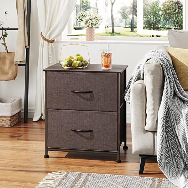 WLIVE Nightstand with 2 Fabric Drawers, Bedside Furniture & End Table Dresser for Bedroom, Living Room, Steel Frame, Wood Top, Easy Pull Handle Charcoal Gray