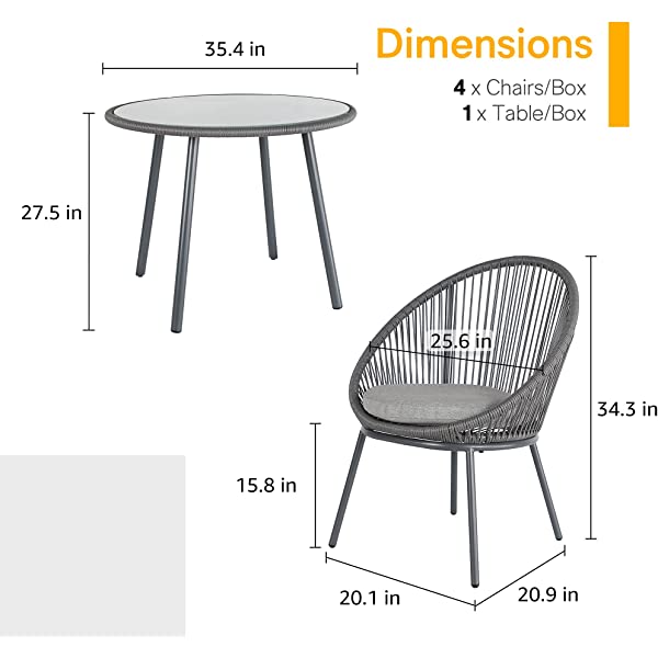 OC Orange-Casual 5 Pieces Patio Conversation Set, Outdoor Furniture Set, All-Weather Wicker Chairs with Round Glass Top Table and 4 Chairs, for Garden,Backyard, Indoor Outdoor Use, Yellow