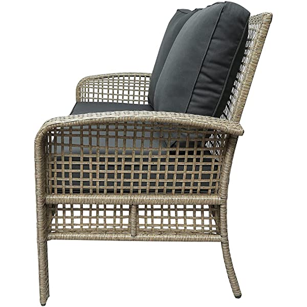 4 Pieces Outdoor Patio Furniture Set Wicker Rattan Cushioned Sectional Sofa Sets with Armchairs and Tempered Glass Table with Storage Shelf (Gray) Grey