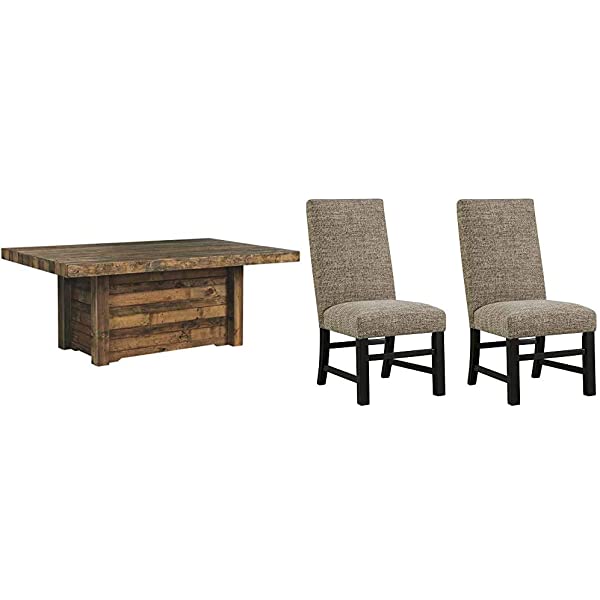 Signature Design by Ashley Dining Table, Sommerford, Summerford & Design - Sommerford Dining Side Chair - Set of 2 - Casual - Brown Upholstery - Black Wood Frame Sommerford Table + Dining Side Chair, Black Wood Frame