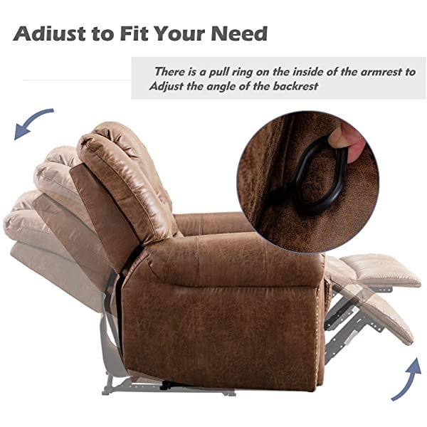 CANMOV Leather Recliner Chair, Classic and Traditional Manual Recliner Chair with Comfortable Arms and Back Single Sofa for Living Room, Nut Brown