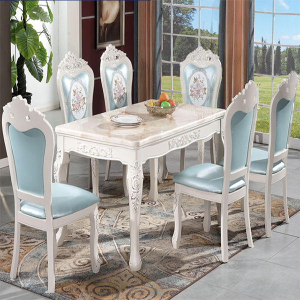 European style dining table and chair combination modern minimalist small apartment rectangular marble dining table household solid wood dining table